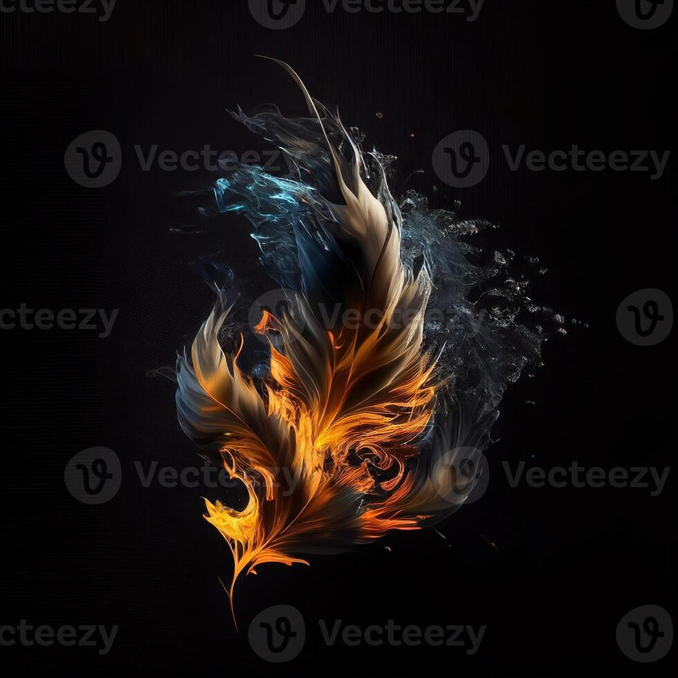 Feather with water splash in Black background , ai, photo