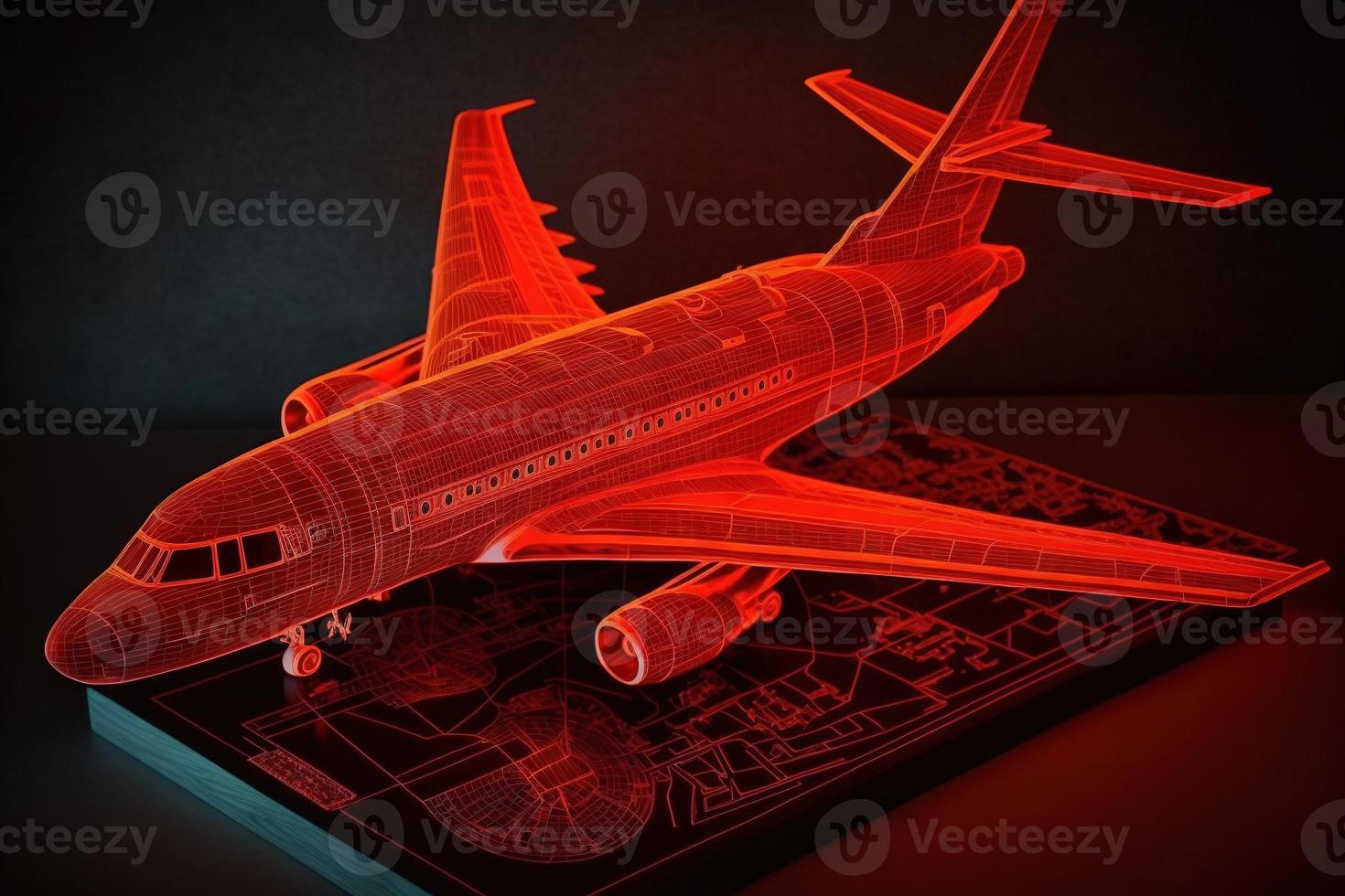 neon Red airplane model hologram blueprint photo