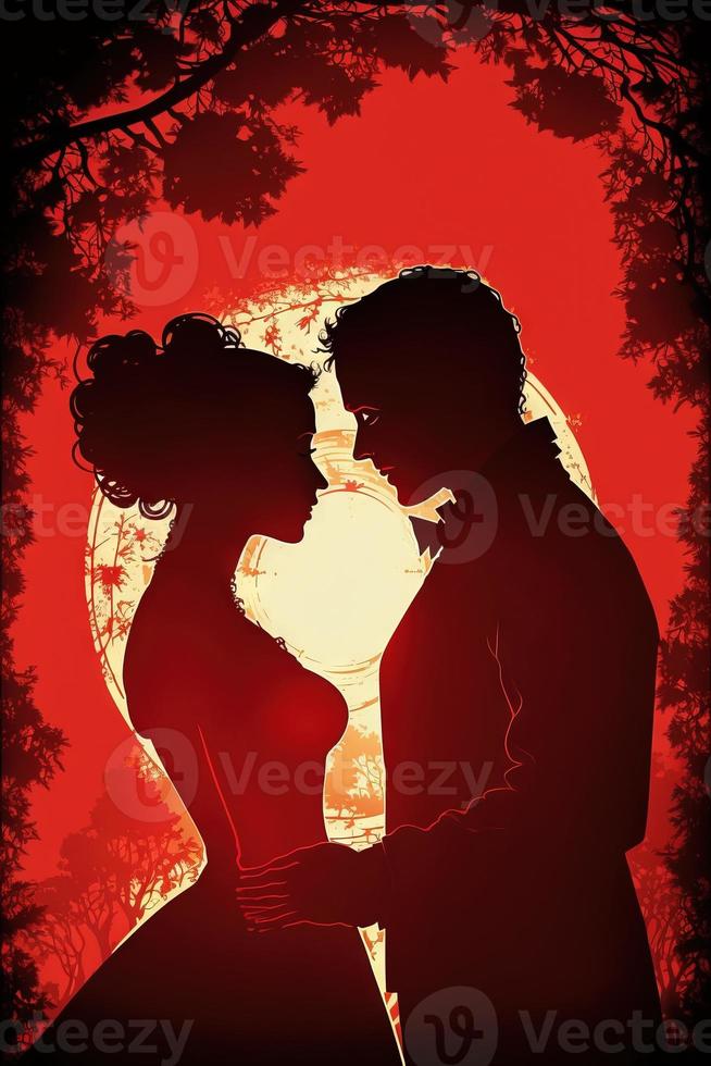 Wedding Couple Silhoutte sun lights red photo