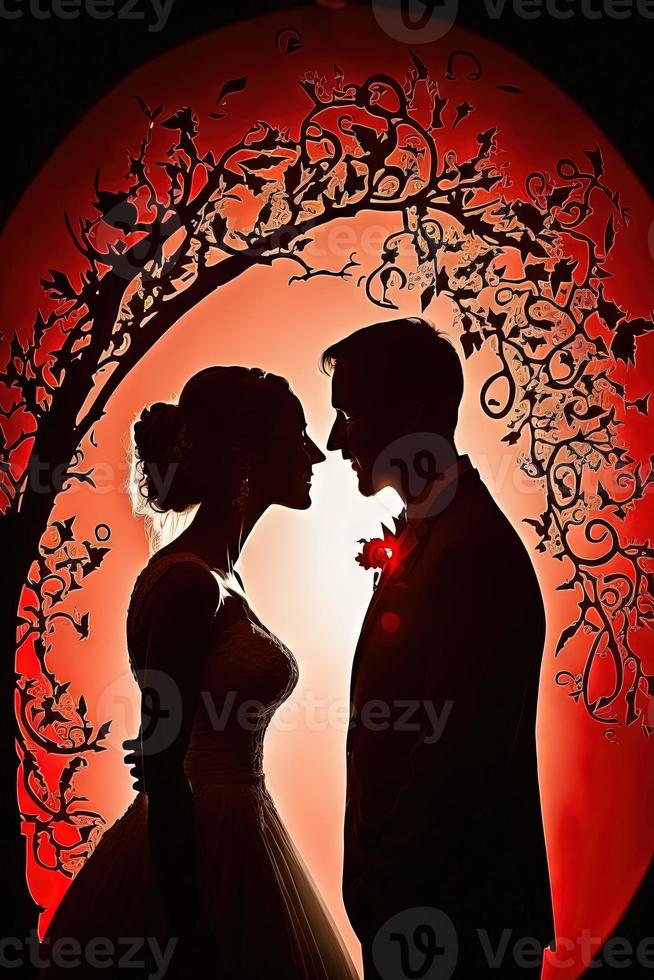 Wedding Couple Silhoutte sun lights red photo