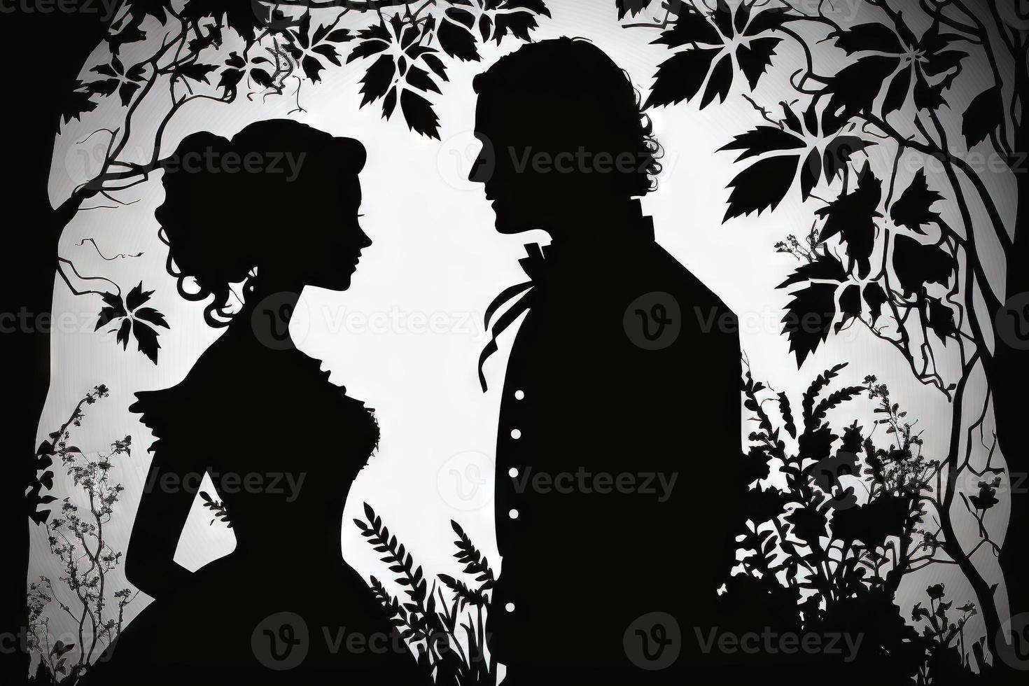 Wedding Couple Silhoutte black and white background photo