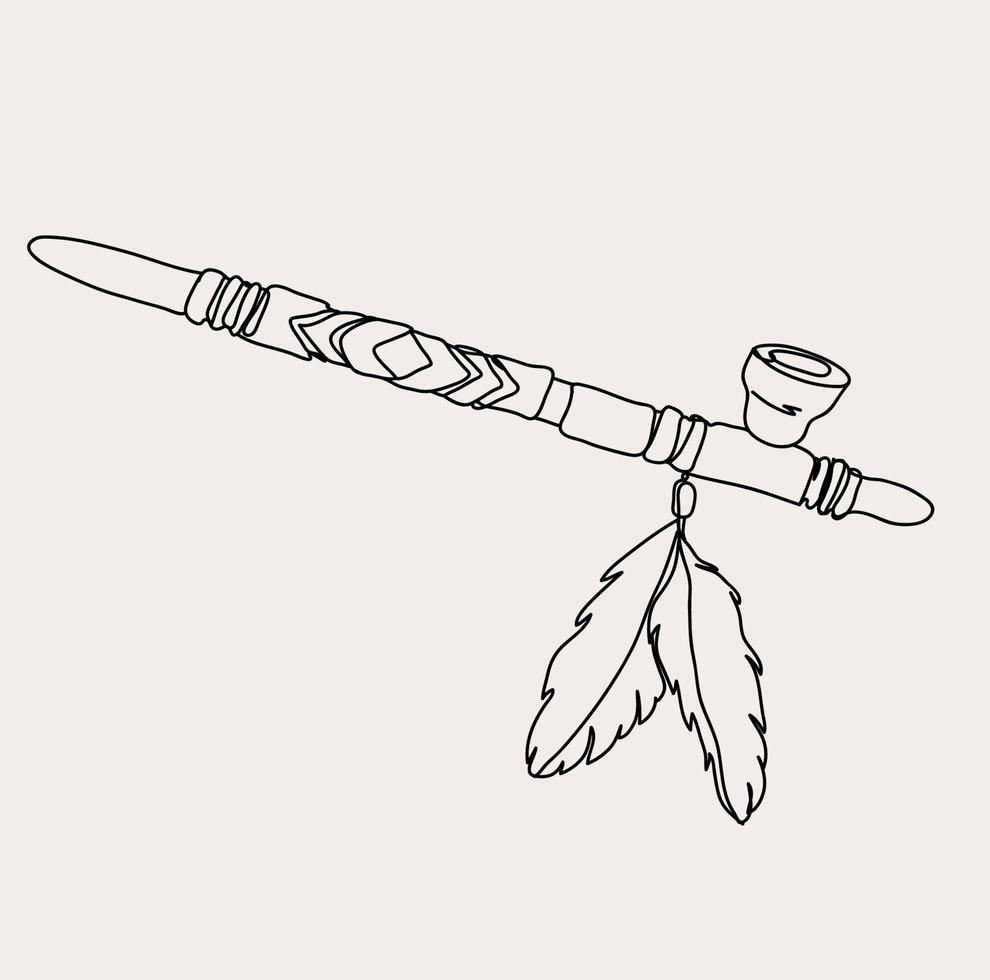 Minimalist Peace Pipe Line Art, Minimalist American Native ,Simple ,Southwest Sketch, Culture vector