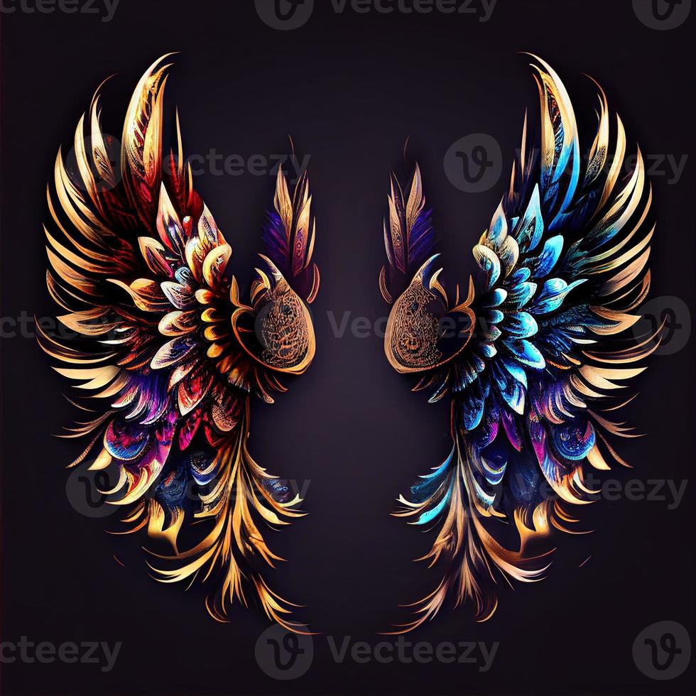 Mystical colorful smooth angel wings set photo