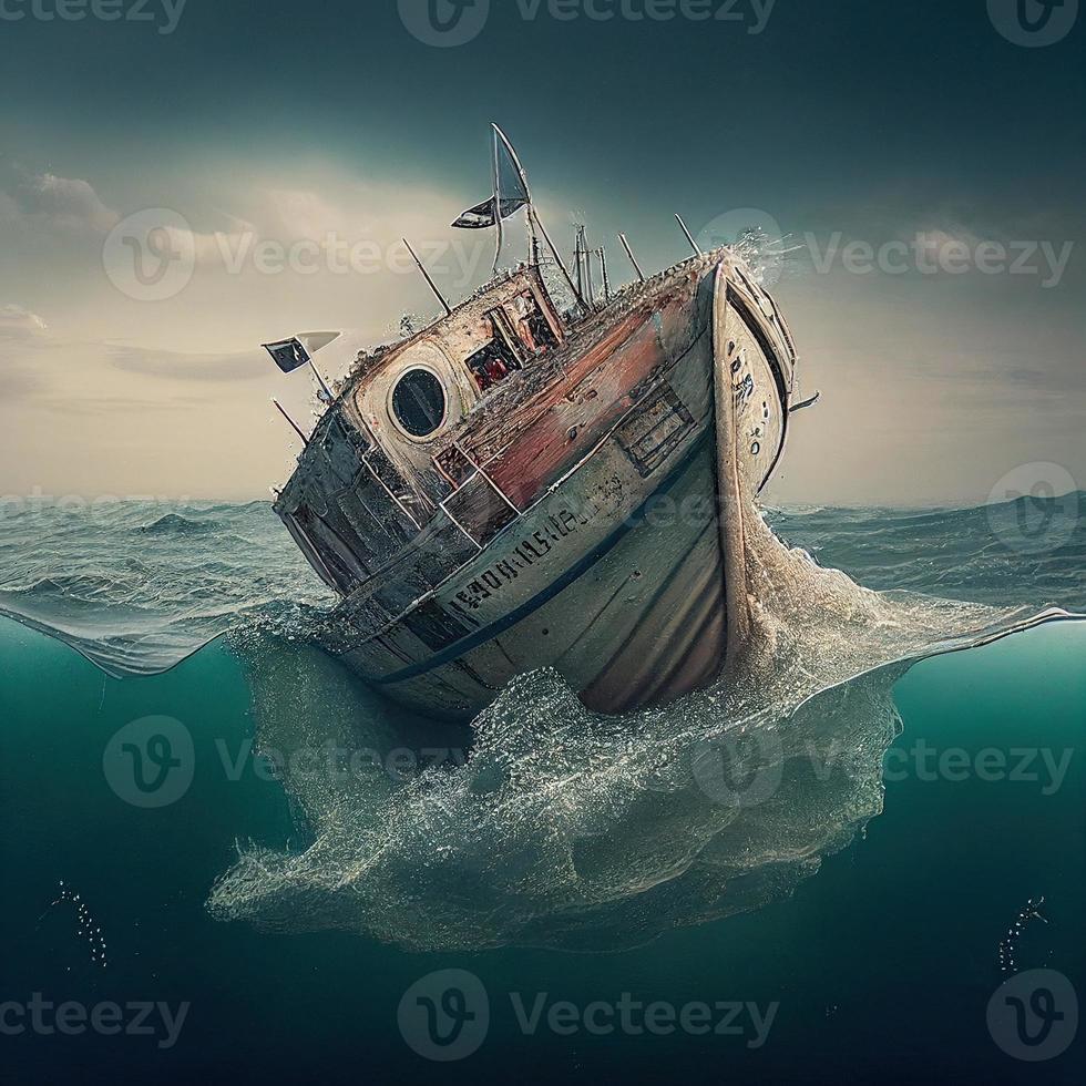 boat drown in the sea image photo