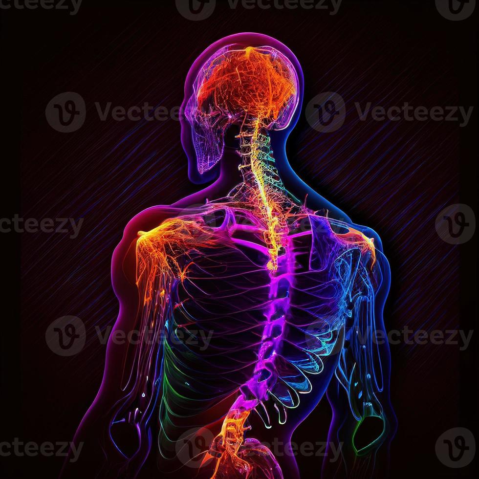 Acute pain in the back neon light human photo