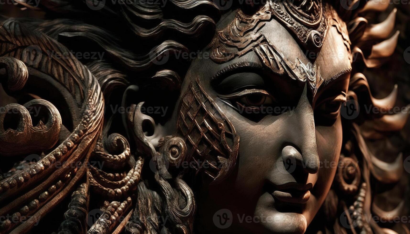 hindu god shiva close up face view photo