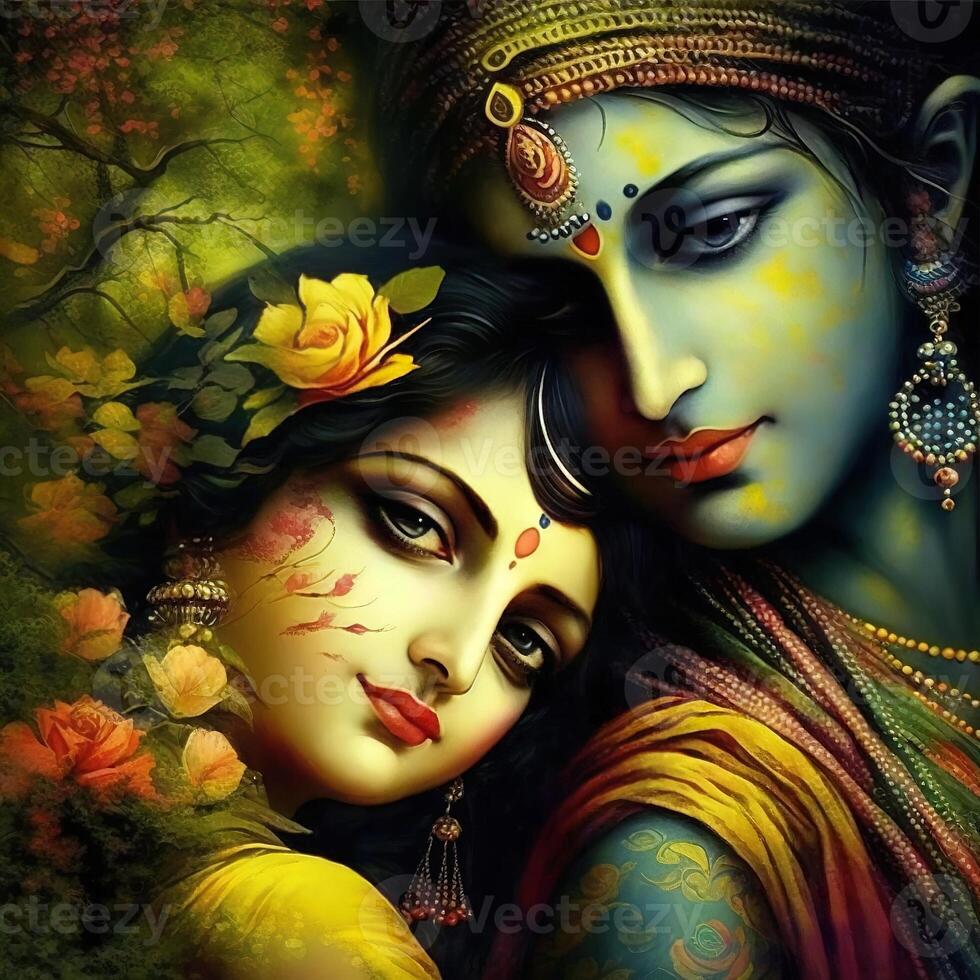 love of radha krishna in colorful portrait generative AI 22249958 ...