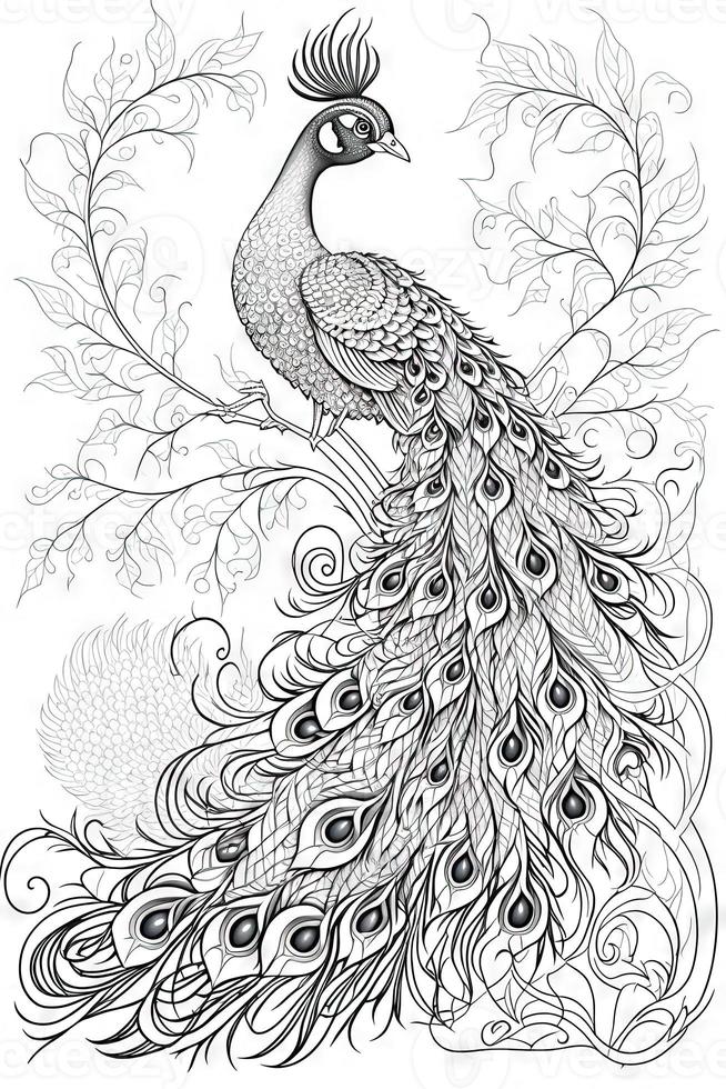 sketch of peacock peacock coloring book for adults photo