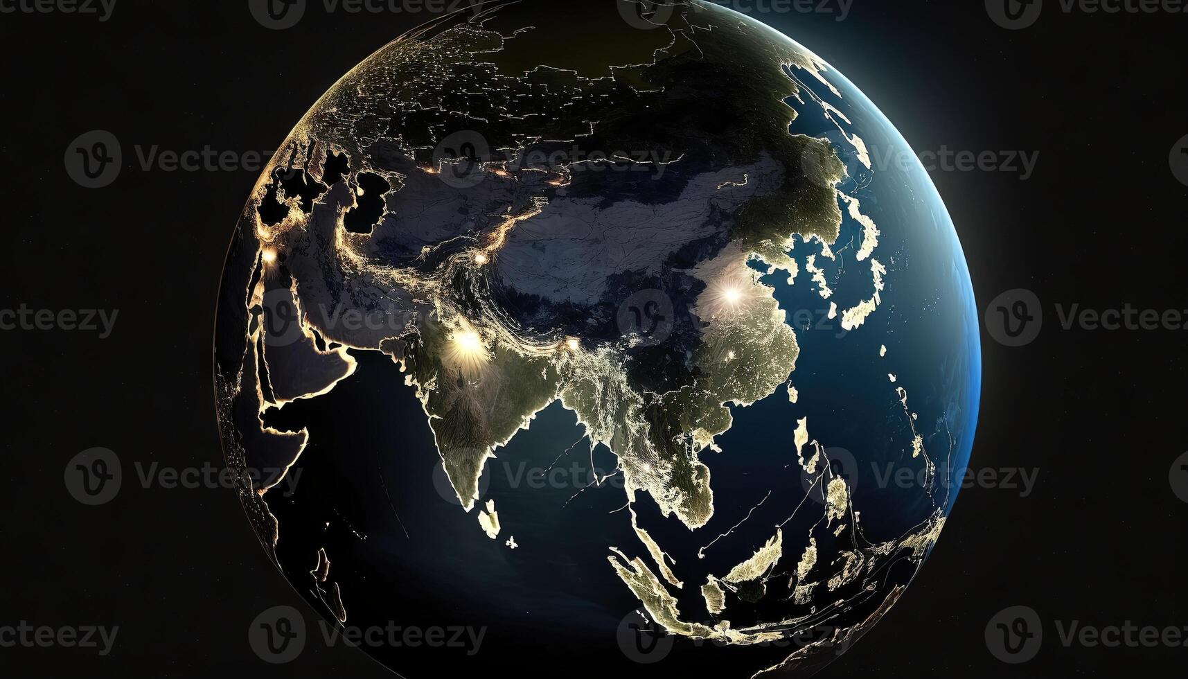 Beautiful earth shining view image on dark background photo