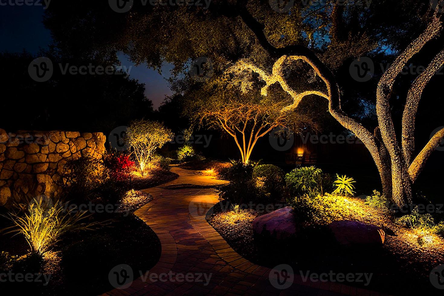 Park illuminated paths. Outdoor rest zone concept AI photo