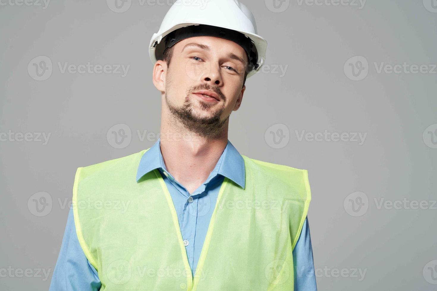 man in white helmet Professional Job isolated background photo