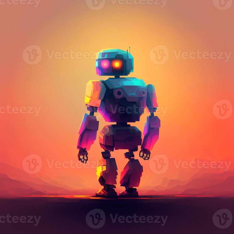 Technological robot minimalist style, gradient background. Digital illustration. AI photo