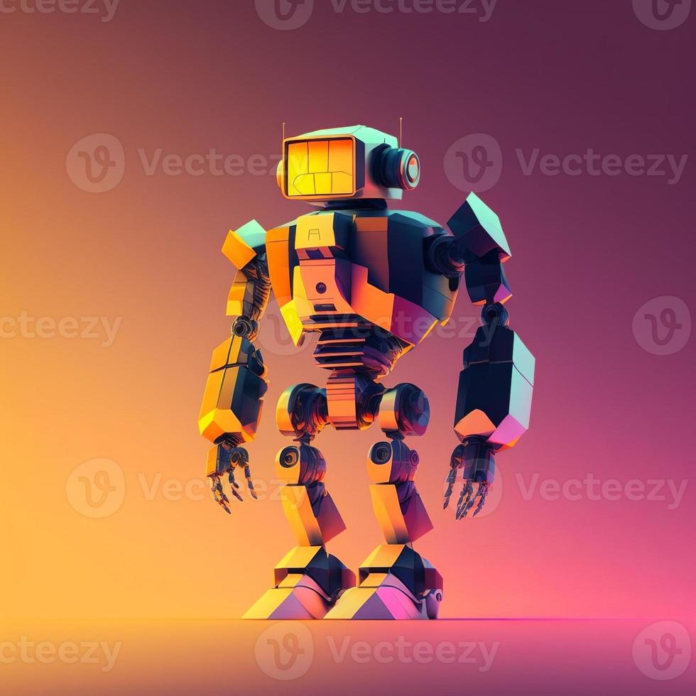 Technological robot minimalist style, gradient background. Digital illustration. AI photo