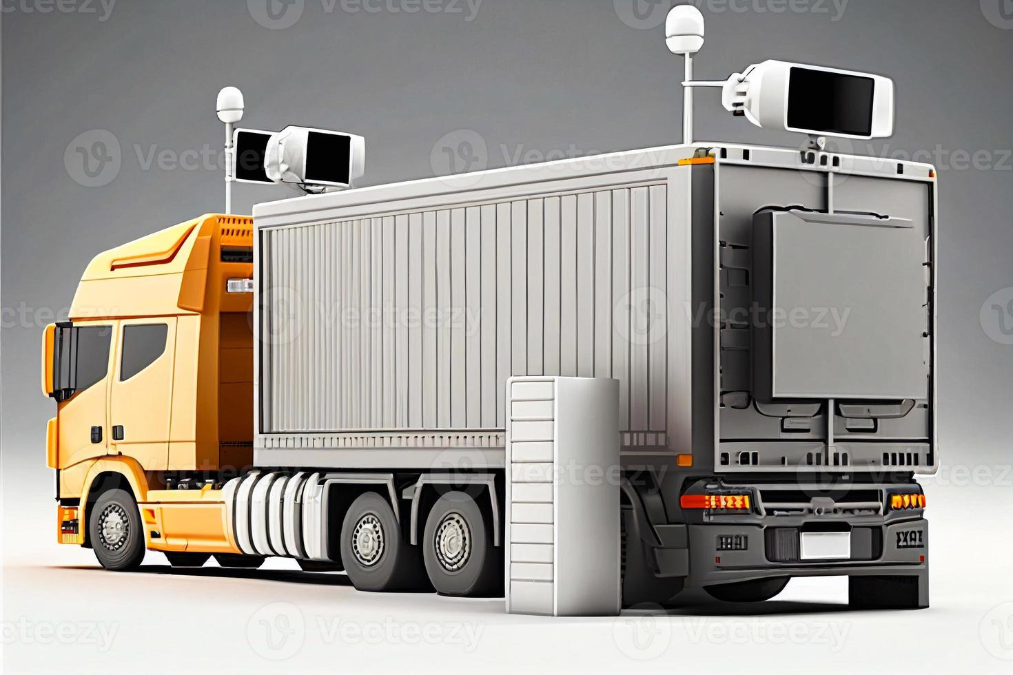 refrigerator truck, lorry, side view. White blank template truck for advertising . Freight transportation. Urban cargo transportation over short distances. illustration. AI photo