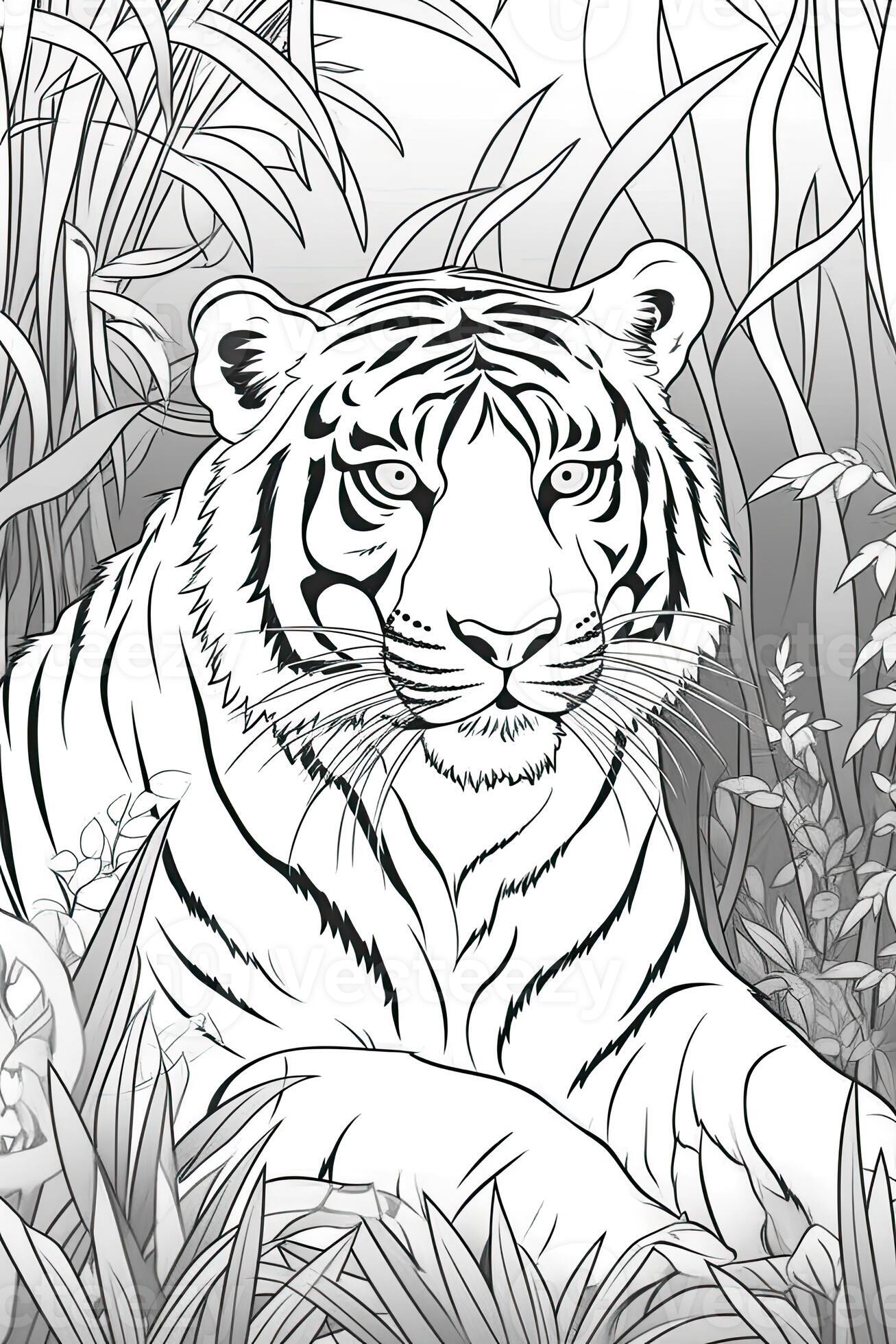 Coloring book page. Cartoon animals for kids, tiger. 22251016 Stock