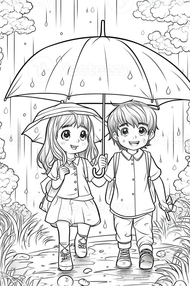 Coloring book school kids theme. Black and white illustration. photo