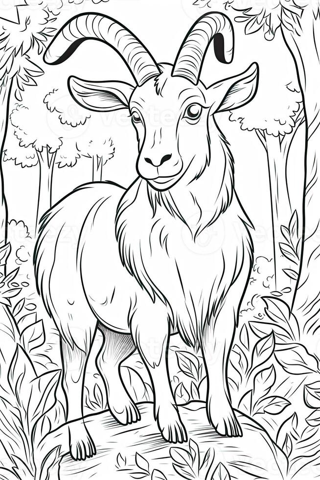 Cute deer coloring page for kids. Black and white. photo