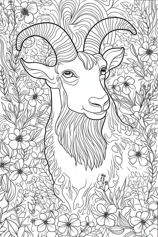 Cute deer coloring page for kids. Black and white. photo