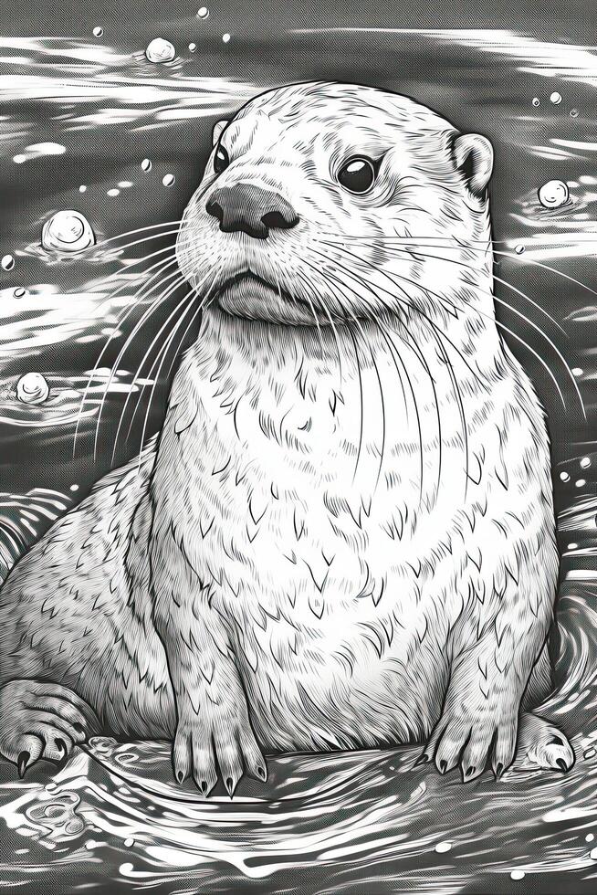 Coloring book page. Cartoon animals for kids, otter. photo