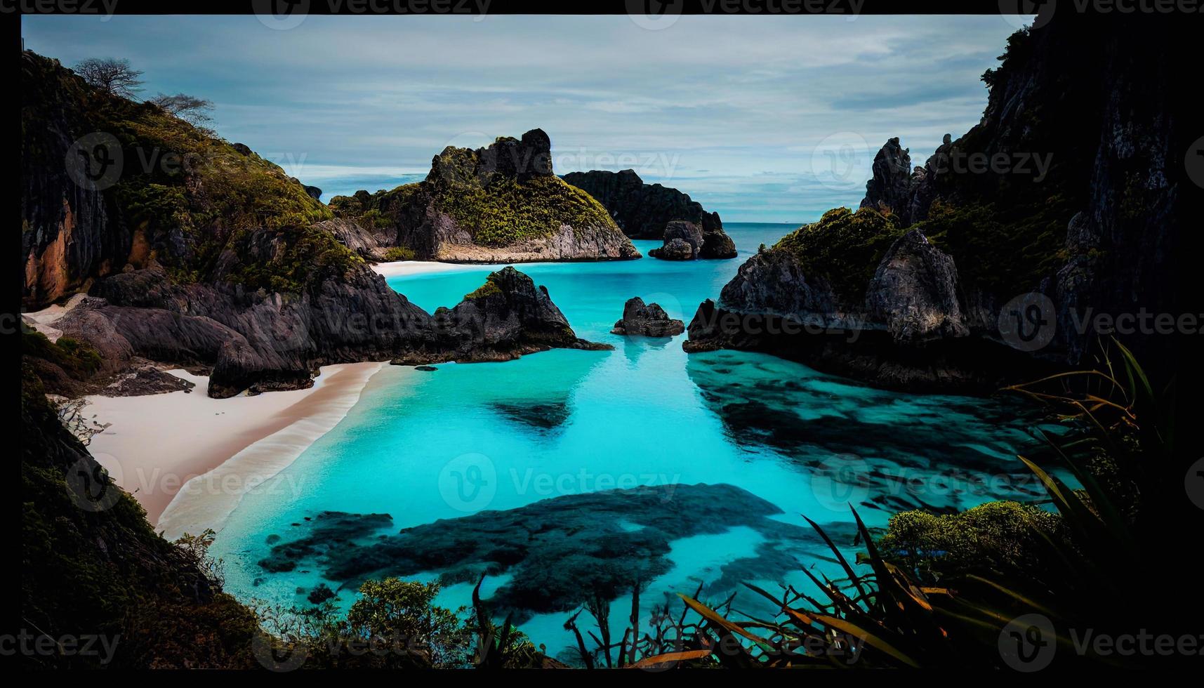 Trunk Bay Beach Virgin Islands National Park background landscape illustration. suitable for poster, postcard, art print. AI photo