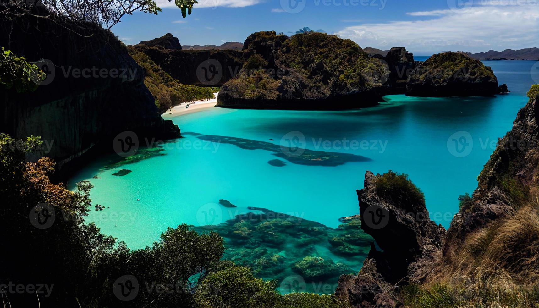 Trunk Bay Beach Virgin Islands National Park background landscape  illustration. suitable for poster, postcard, art print. AI photo