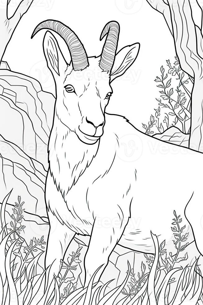 Cute deer coloring page for kids. Black and white. photo