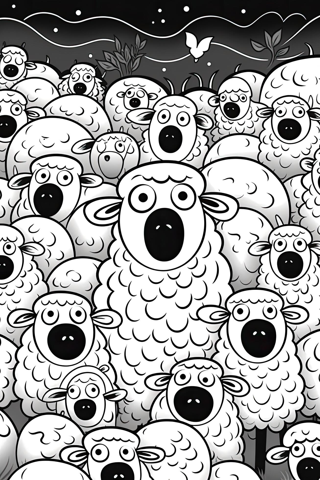 Coloring book page for kids. Sheep isolated on white background. Black