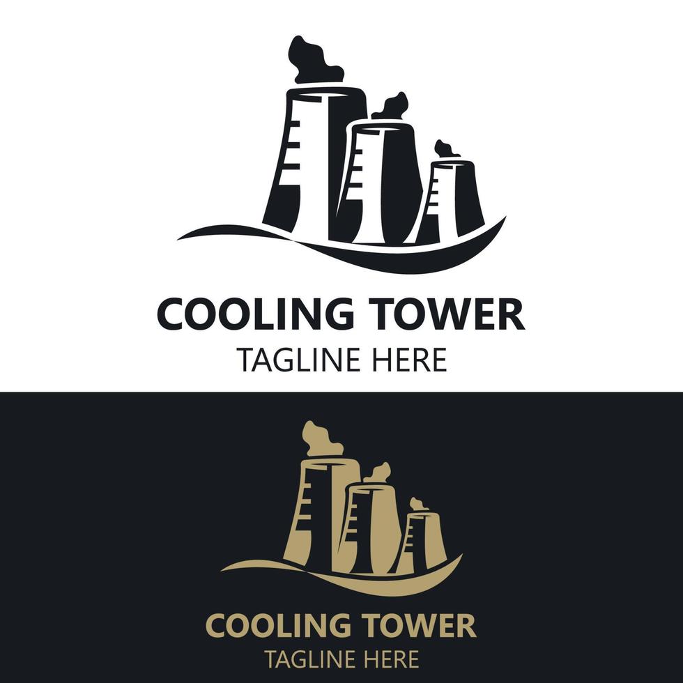 Nuclear Cooling Tower plant vector icon. Factory sign. Industry symbol. Simple isolated logo