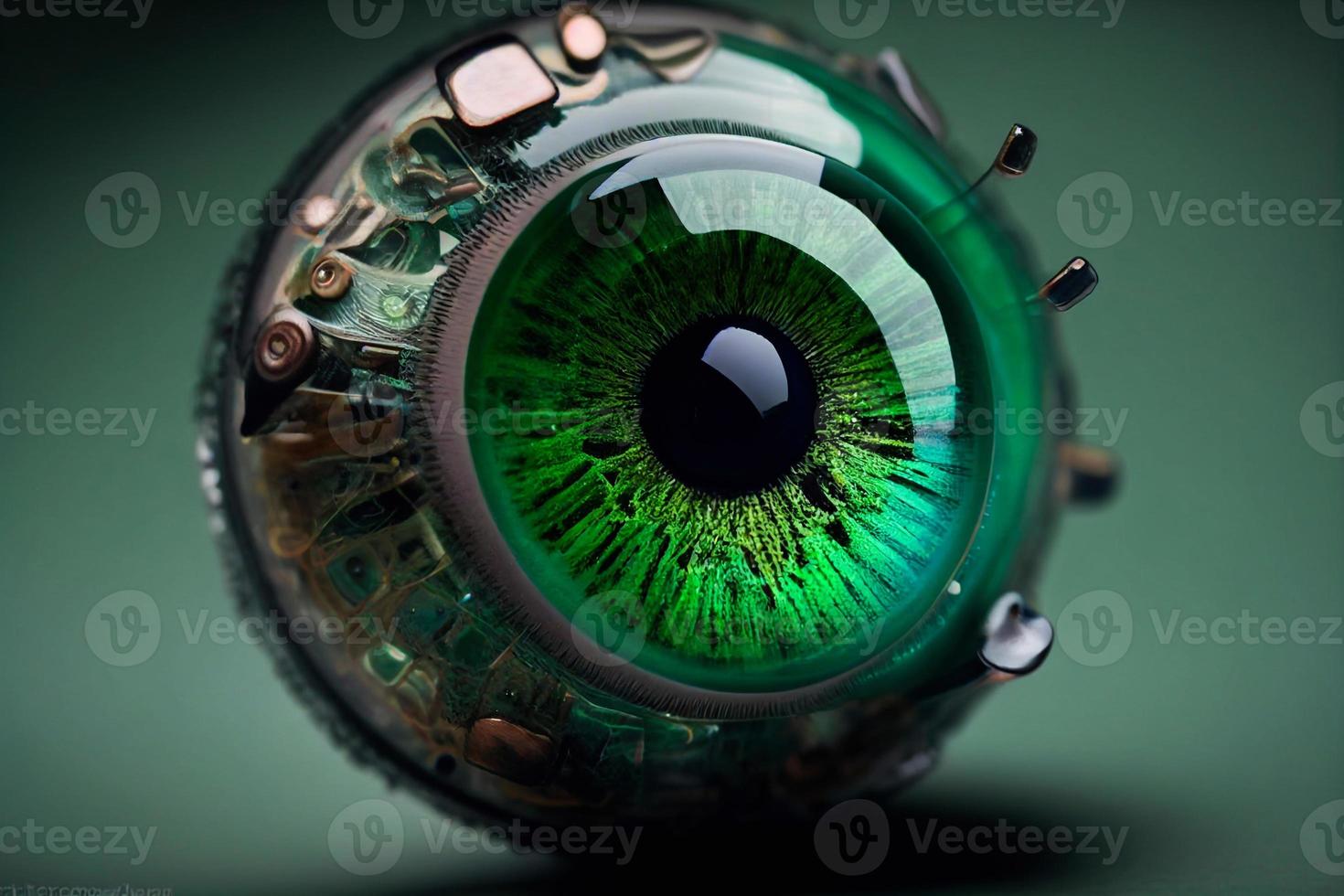 Engraving drawing human eyeball illustration isolated on turquoise background AI photo