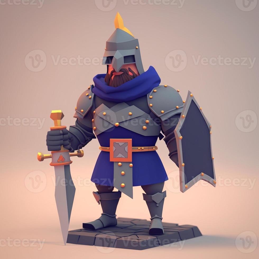Medieval knight in armor, 3d, cute style. Digital illustration. AI photo