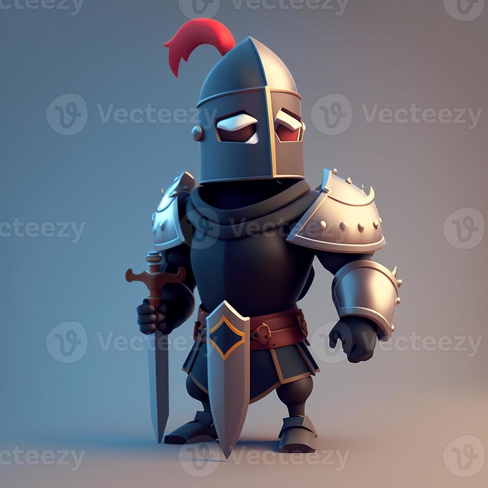 Medieval knight in armor, 3d, cute style. Digital illustration. AI photo