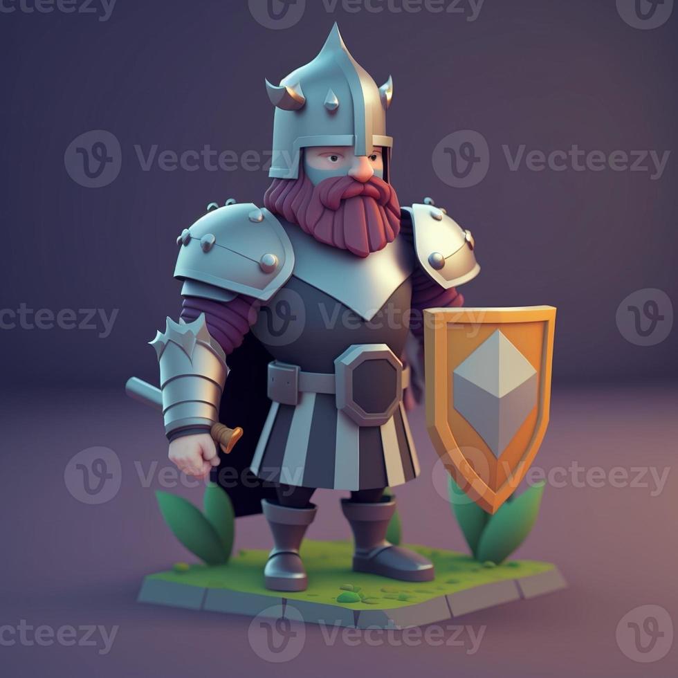 medieval Caballero en armadura, 3d, linda estilo. digital ilustración. ai foto