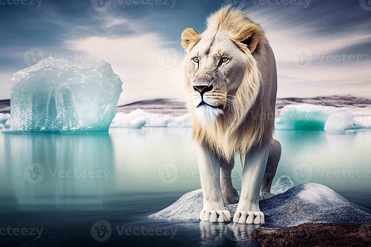 blue ice lion illustration art. AI photo