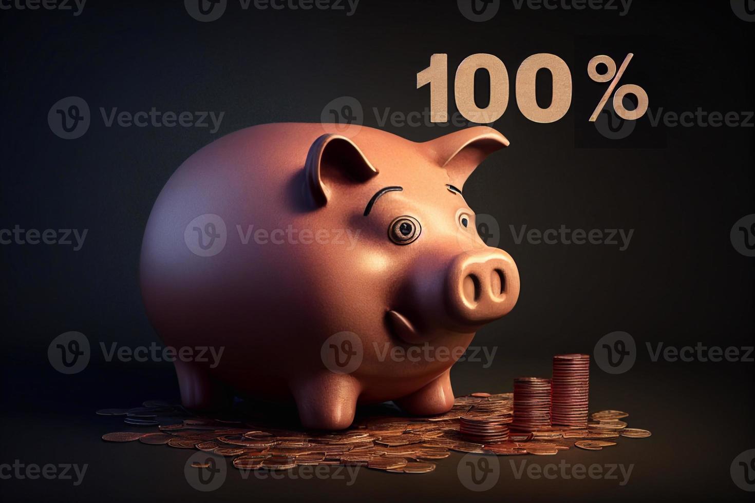 Pig piggy bank. Money creative business concept. Realistic 3d design gold coins and credit card. Safe finance investment. Financial services. Web site Landing.  illustration AI photo