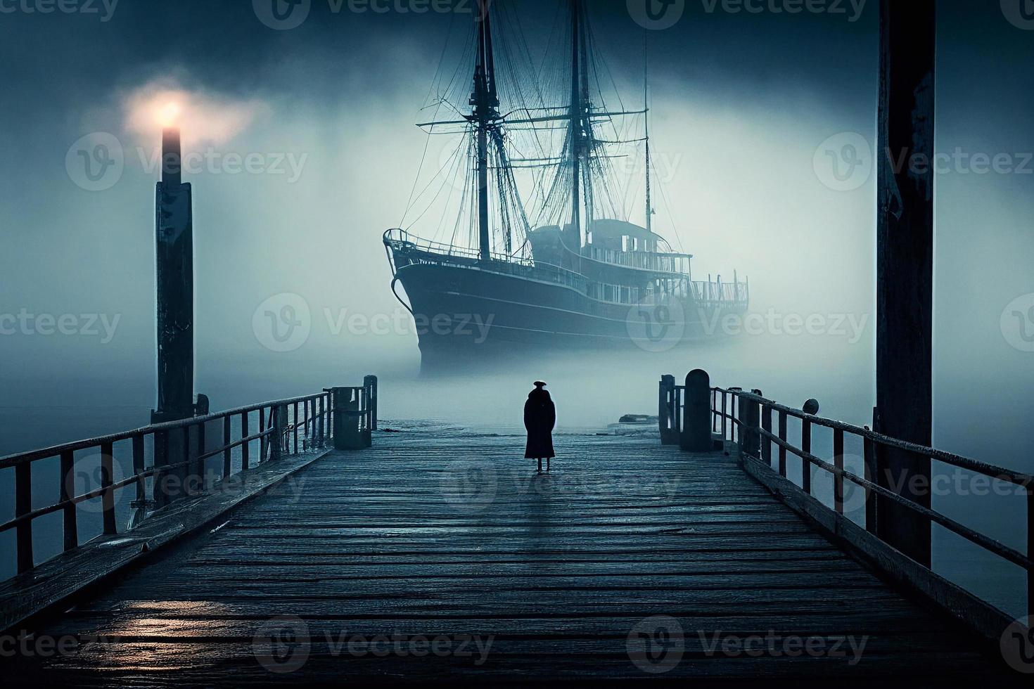 man in the port in the fog AI photo