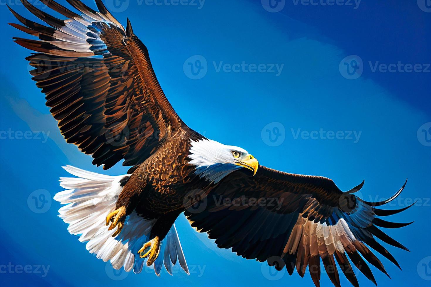 The flying eagle on blue background. Eagle logo template AI photo