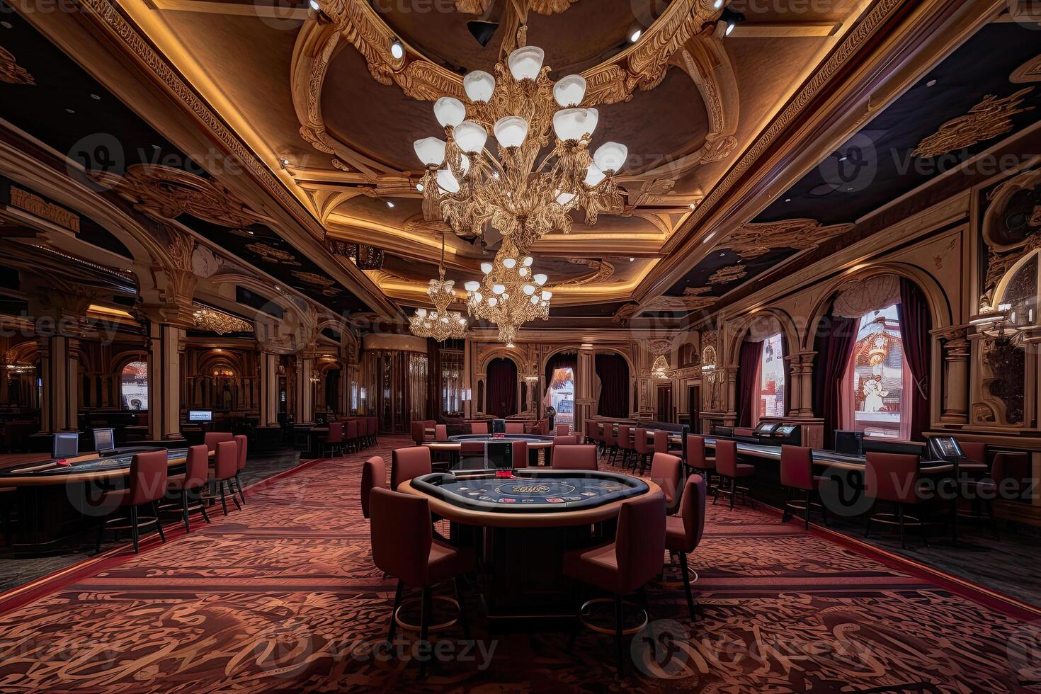 lujo casino interior con jugando mesas. juego adiccion. creado con generativo ai foto