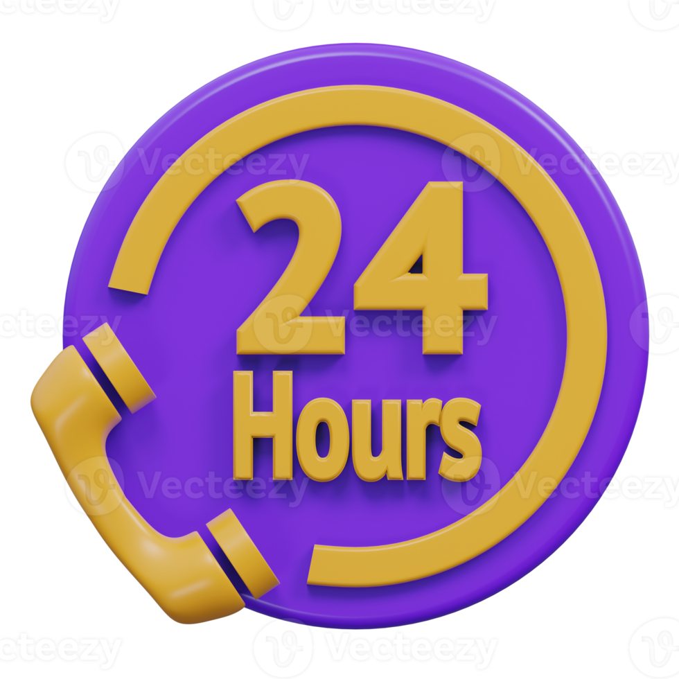 24 hour services 3d rendering icon illustration, png transparent background, shopping and retail