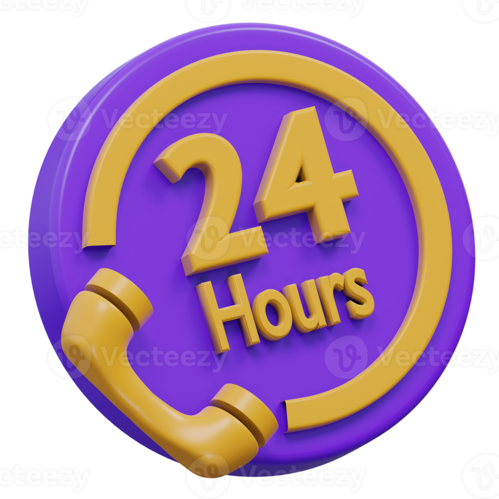 24 hour services 3d rendering icon illustration, png transparent background, shopping and retail