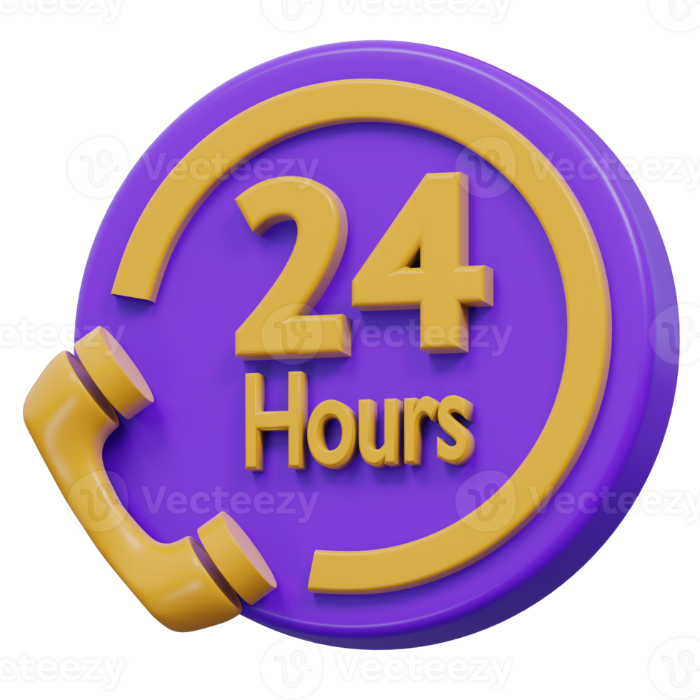 24 hour services 3d rendering icon illustration, png transparent background, shopping and retail