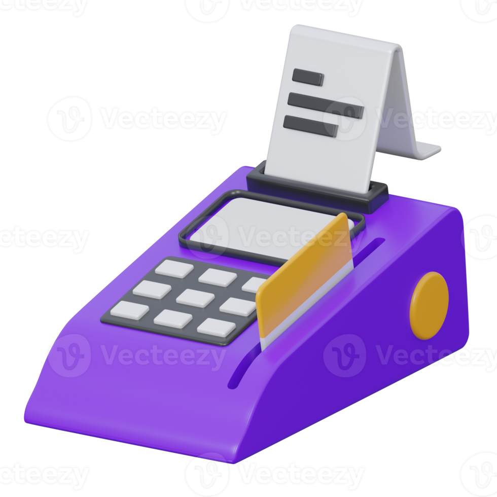 pos terminal 3d rendering icon illustration, png transparent background, shopping and retail