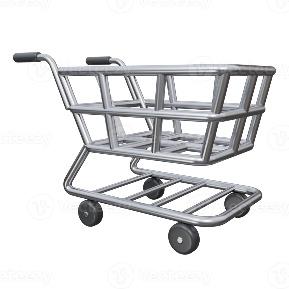 shopping cart 3d rendering icon illustration, png transparent background, shopping and retail