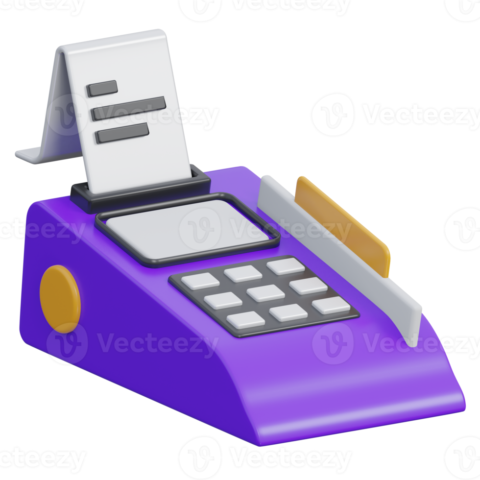 pos terminal 3d rendering icon illustration, png transparent background, shopping and retail