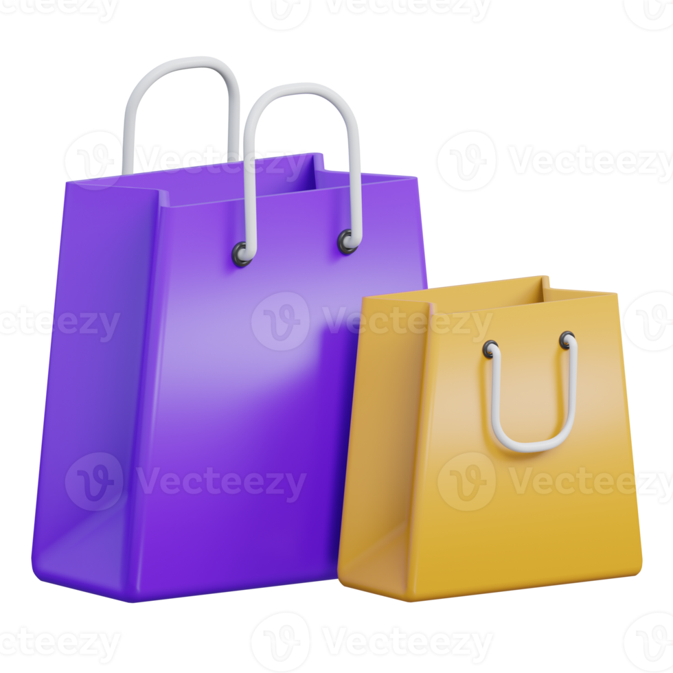 shopping bag 3d rendering icon illustration, png transparent background, shopping and retail