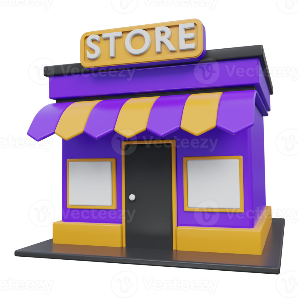store 3d rendering icon illustration, png transparent background, shopping and retail