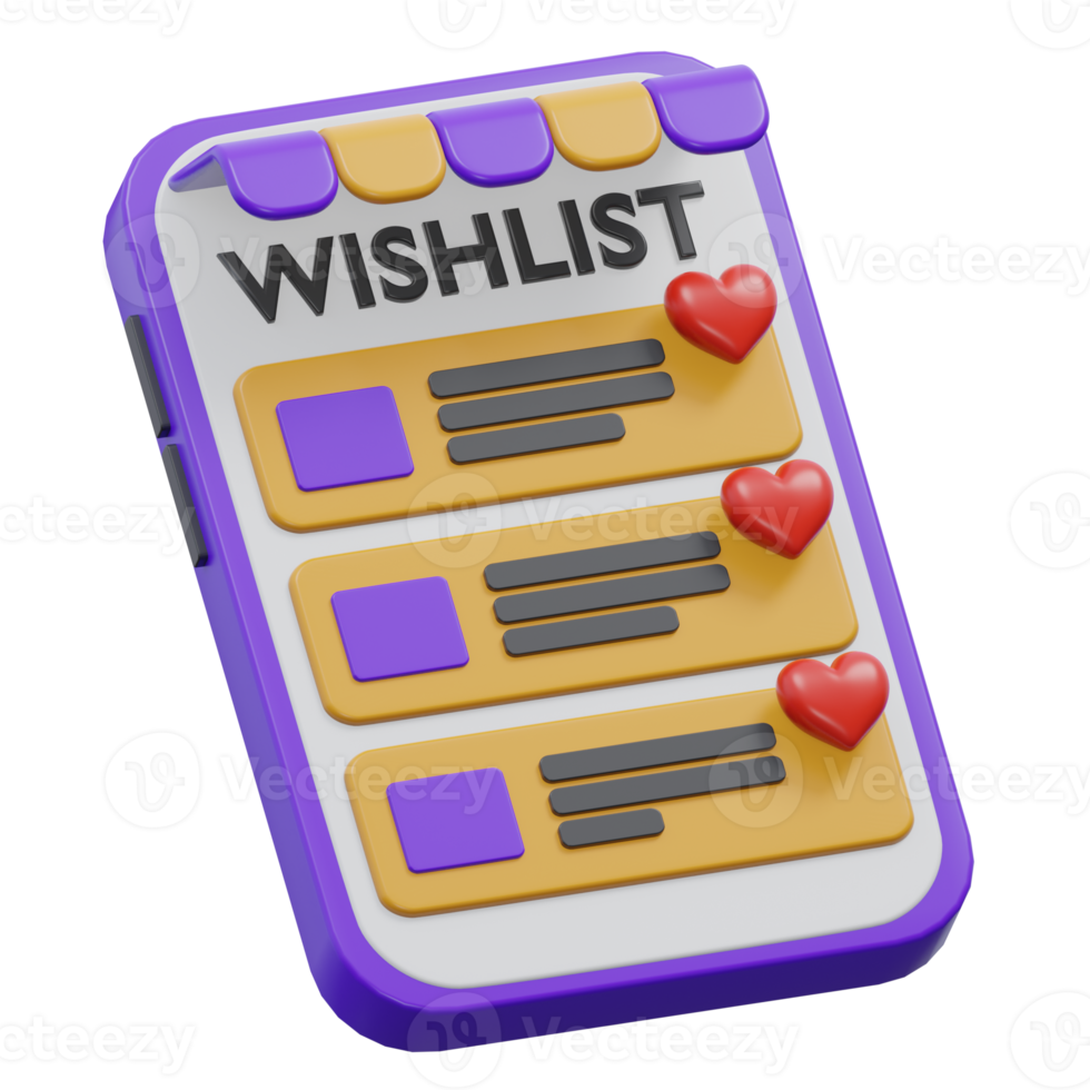 wishlist 3d rendering icon illustration, png transparent background, shopping and retail
