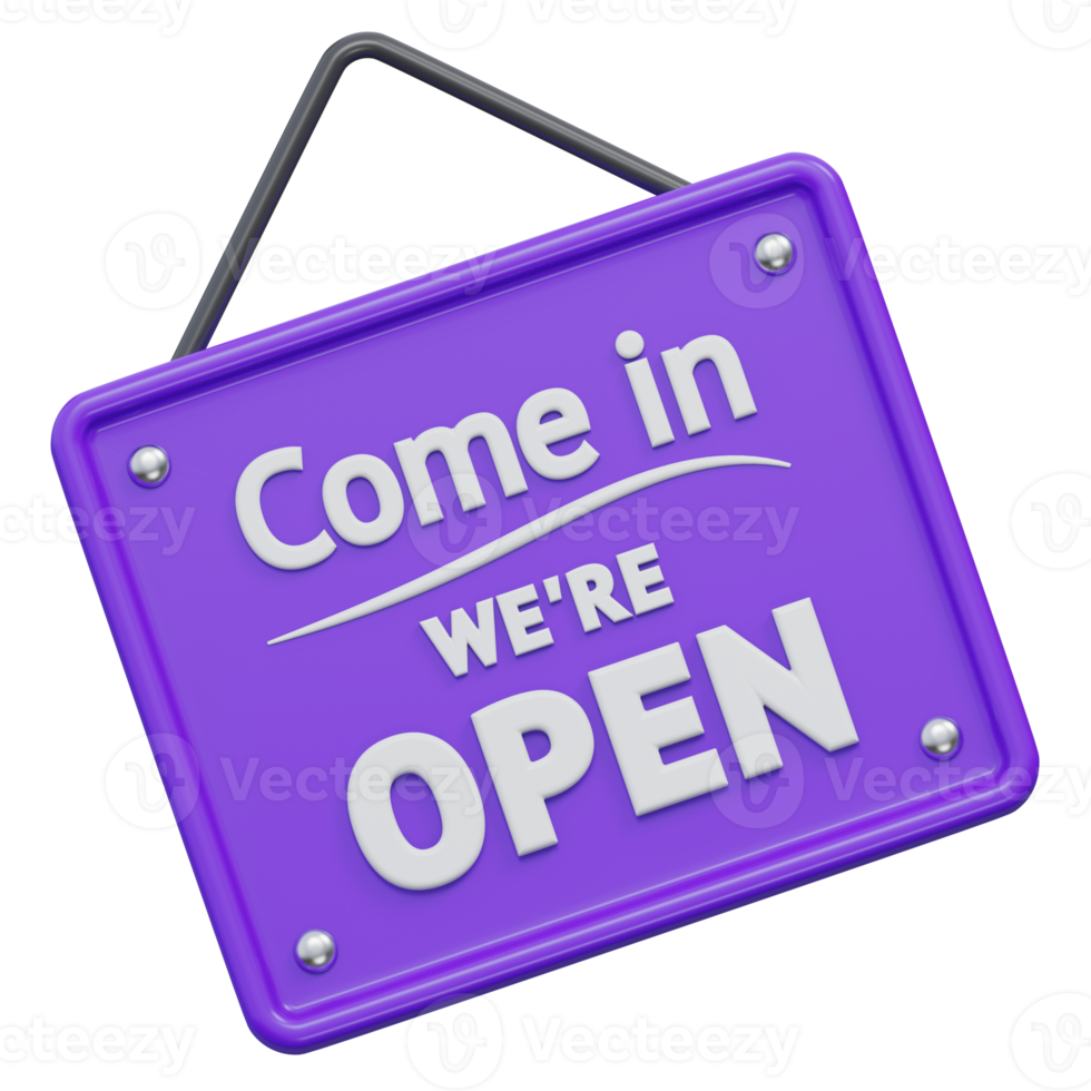 open shop board 3d rendering icon illustration, png transparent background, shopping and retail