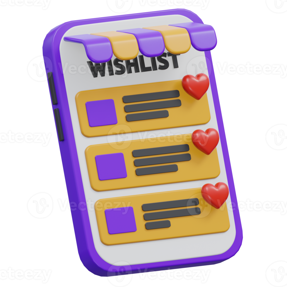wishlist 3d rendering icon illustration, png transparent background, shopping and retail