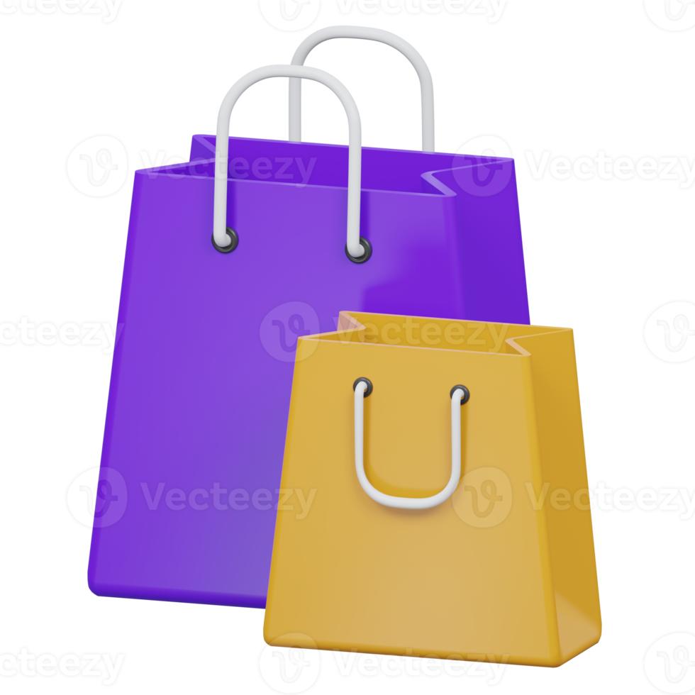 shopping bag 3d rendering icon illustration, png transparent background, shopping and retail