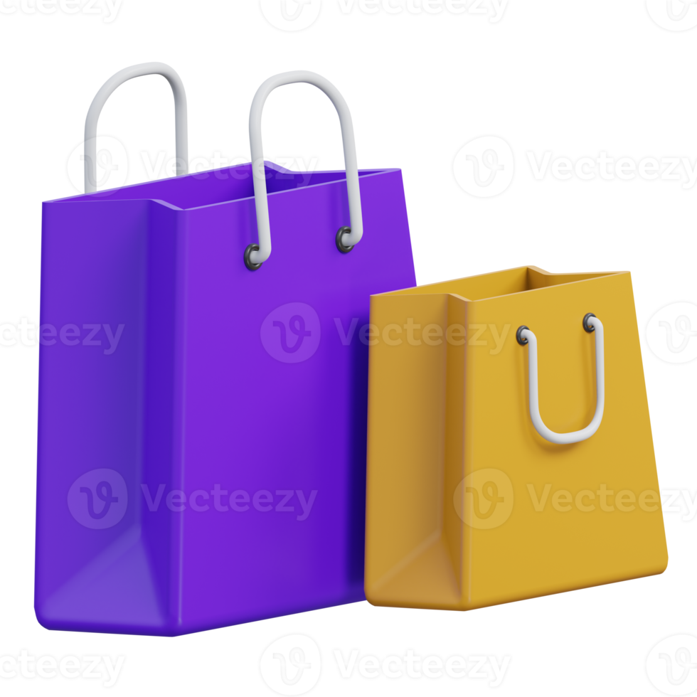 shopping bag 3d rendering icon illustration, png transparent background, shopping and retail